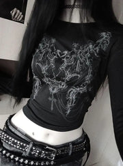 Punk Crop Tops Women T shirt Gothic