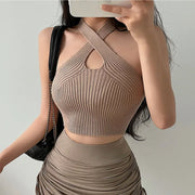 Vest Crop Top Women Halter Tops Female Knitted