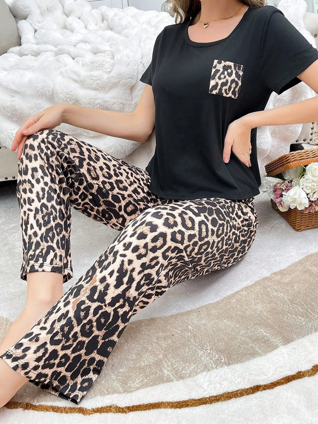 Women's Pajamas Set with Leopard Print, Comfortable