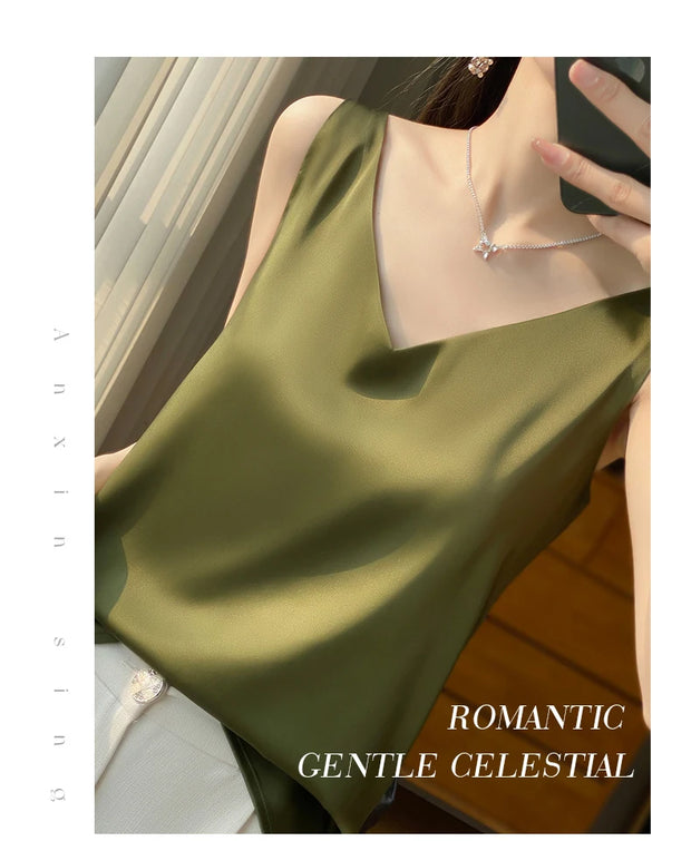 Silk Satin Women Double Shoulder Camisole Tank