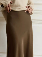 Silk Satin Skirts for Women Elastic High Waist