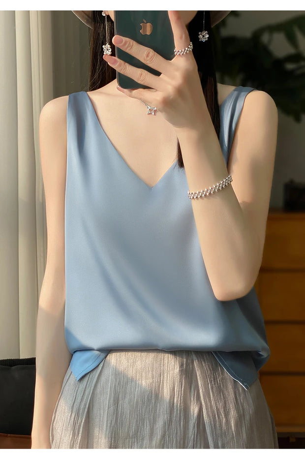Silk Satin Women Double Shoulder Camisole Tank