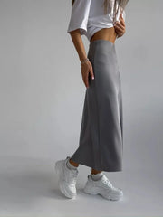 Silk Satin Skirts for Women Elastic High Waist