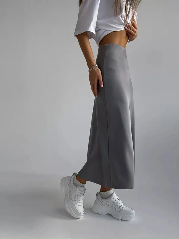 Silk Satin Skirts for Women Elastic High Waist