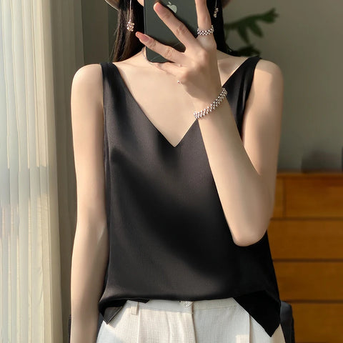 Silk Satin Women Double Shoulder Camisole Tank
