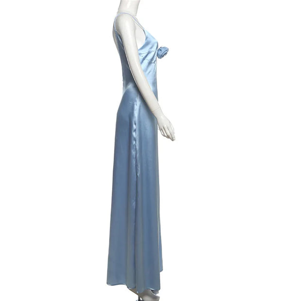 Silky Banquet Women Maxi Dress Solid Soft Appliques