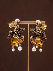 1 Pair of Vintage Retro Earrings with Rhinestones, Suitable for Women to Wear Daily