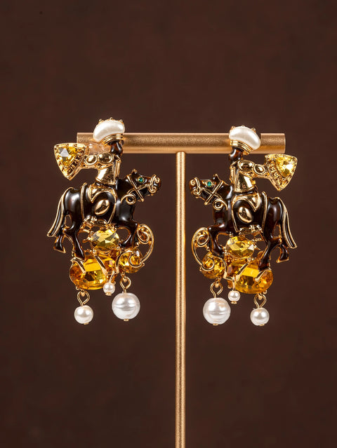 1 Pair of Vintage Retro Earrings with Rhinestones, Suitable for Women to Wear Daily