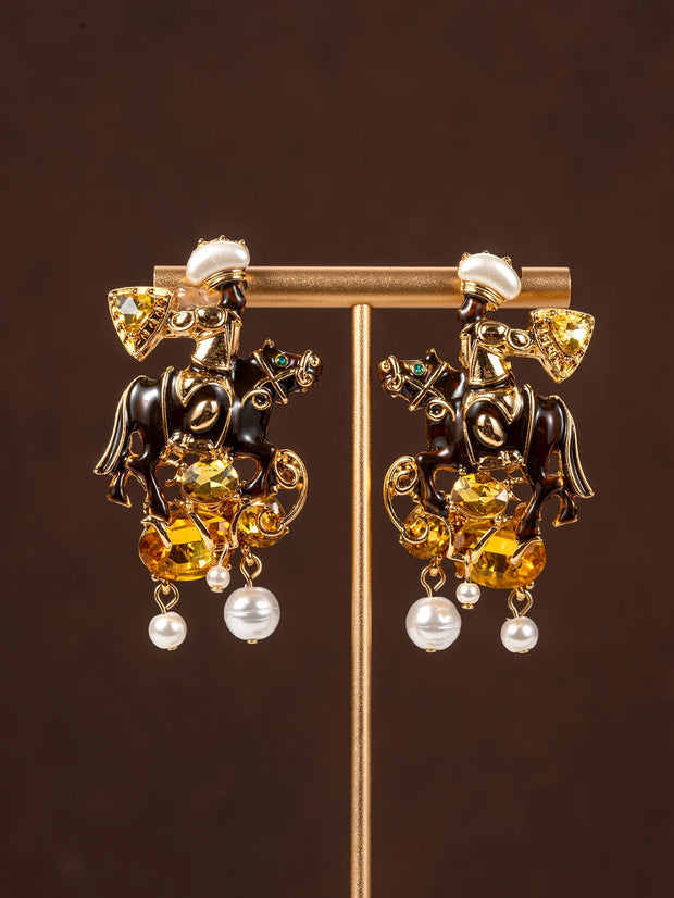 1 Pair of Vintage Retro Earrings with Rhinestones, Suitable for Women to Wear Daily