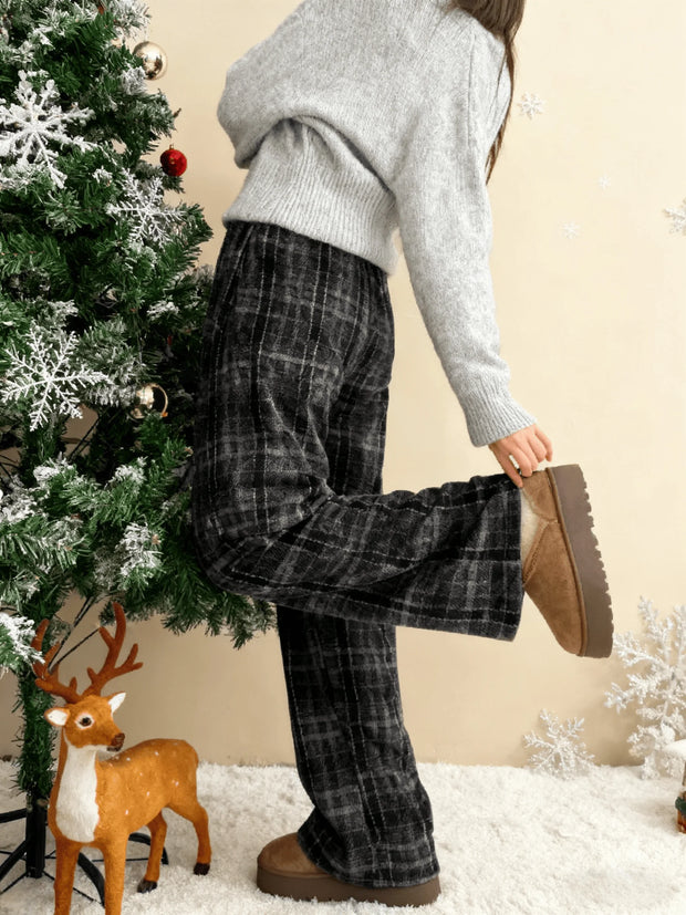 Women Plaid Flannel Pants Winter Warm Soft