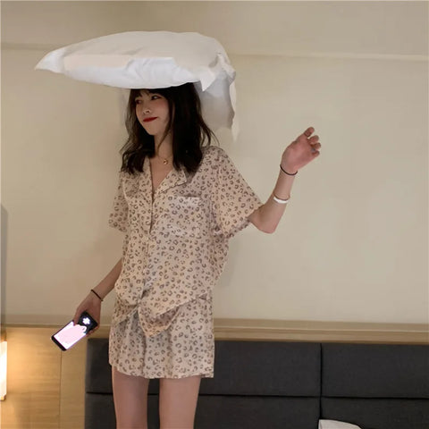 Women's Sleepwear Loungewear Set Short-Sleeved Shorts