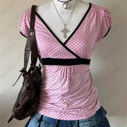 Aesthetic Crop Tops Women Clothes Polka Dot Vintage