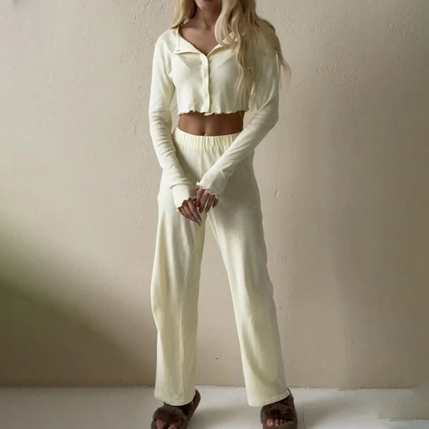 European Jacquard Homewear Suit Long Sleeve Pajamas