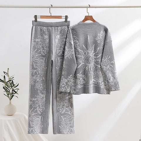 Elegant Loungewear 2 Piece Knit Pants Set Ink