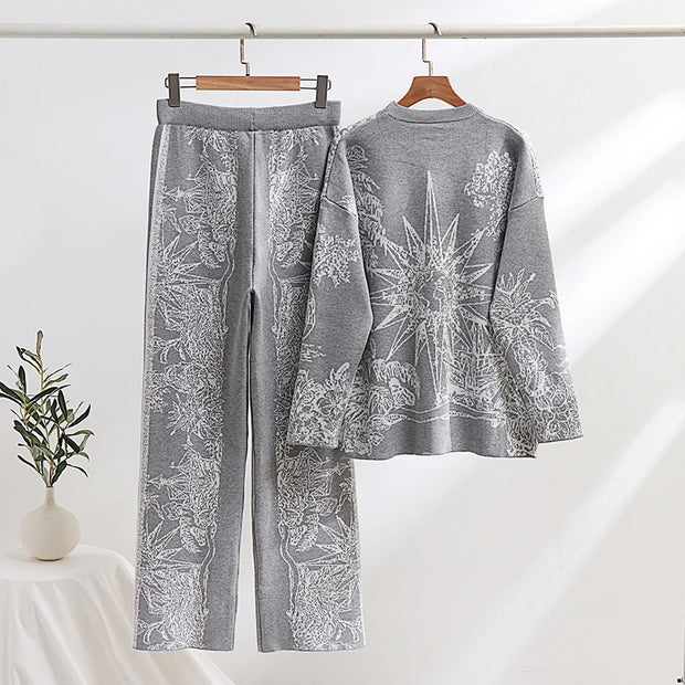 Elegant Loungewear 2 Piece Knit Pants Set Ink