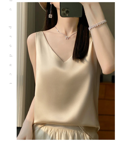 Silk Satin Women Double Shoulder Camisole Tank