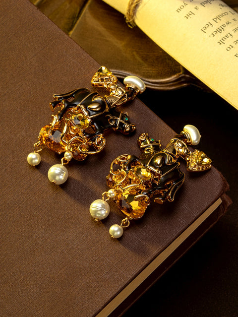 1 Pair of Vintage Retro Earrings with Rhinestones, Suitable for Women to Wear Daily