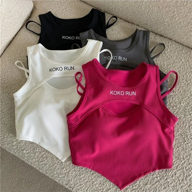 Casual Crop Tops Women Knit Irregular Tops Hollow