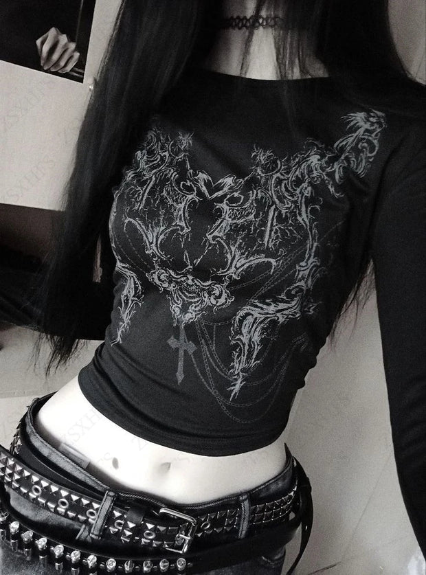 Punk Crop Tops Women T shirt Gothic