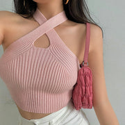 Vest Crop Top Women Halter Tops Female Knitted