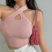 Vest Crop Top Women Halter Tops Female Knitted
