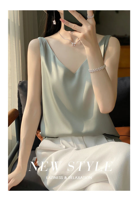 Silk Satin Women Double Shoulder Camisole Tank