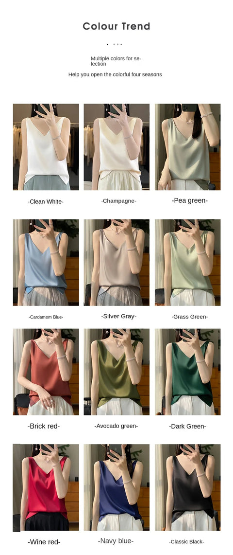 Silk Satin Women Double Shoulder Camisole Tank