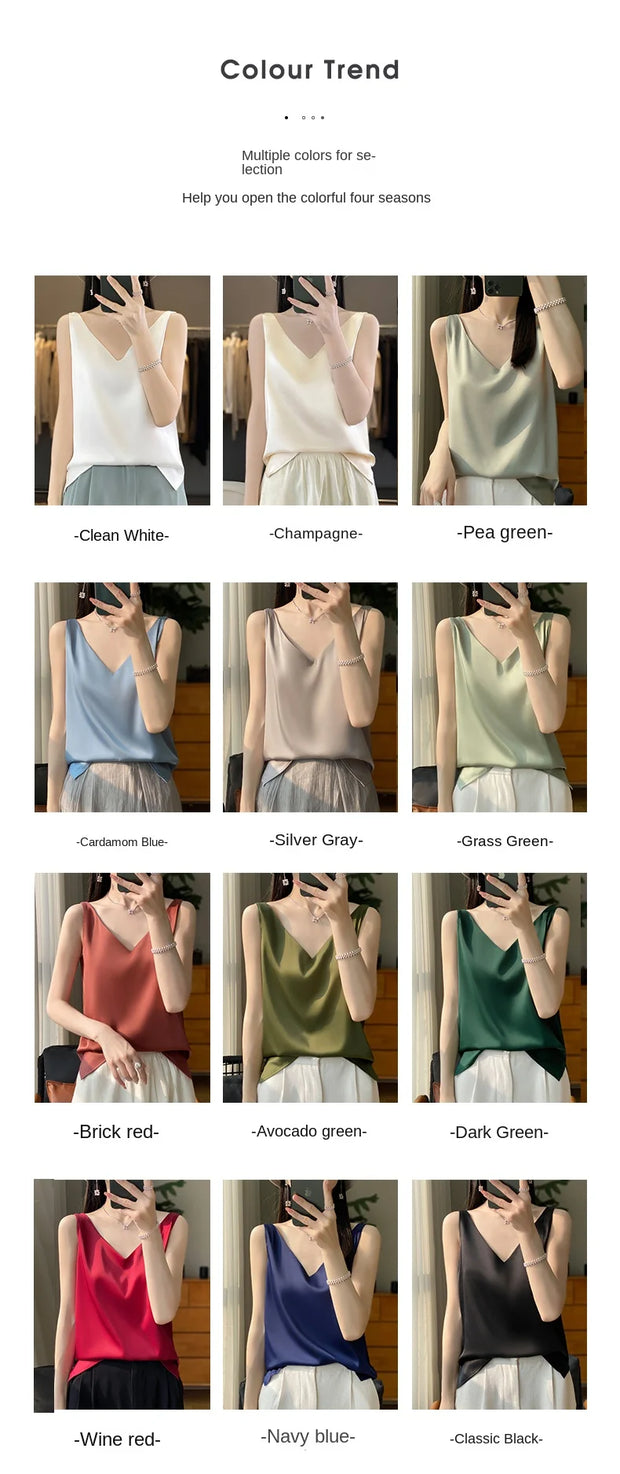 Silk Satin Women Double Shoulder Camisole Tank
