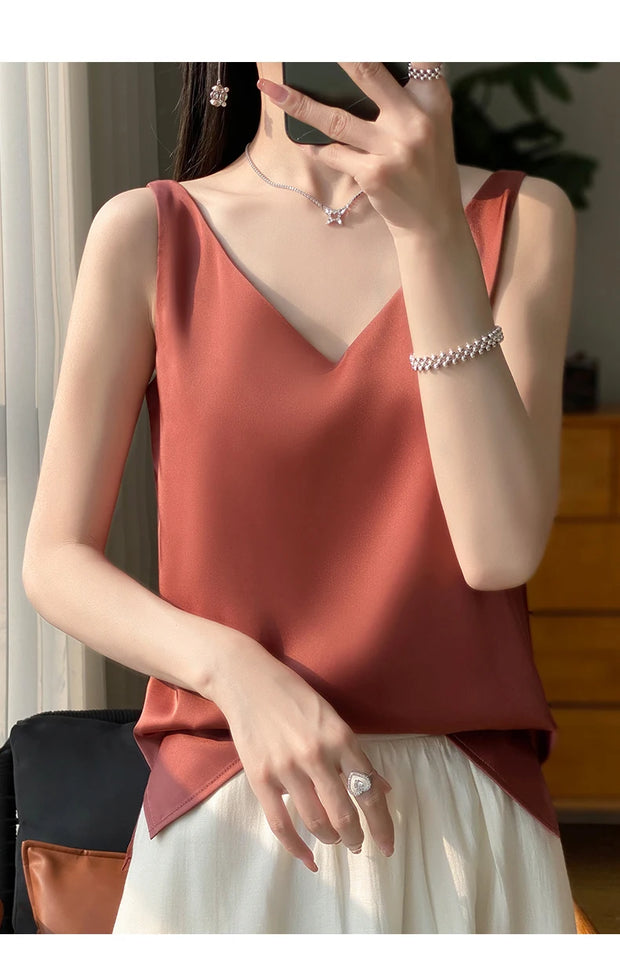 Silk Satin Women Double Shoulder Camisole Tank