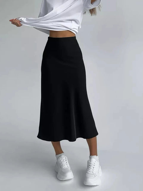 Silk Satin Skirts for Women Elastic High Waist