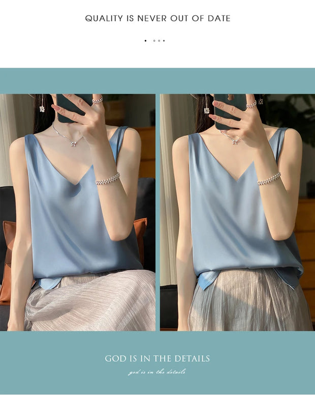 Silk Satin Women Double Shoulder Camisole Tank