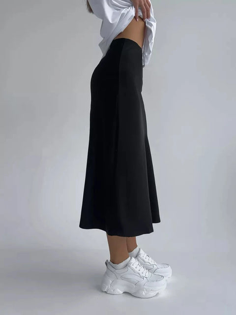 Silk Satin Skirts for Women Elastic High Waist