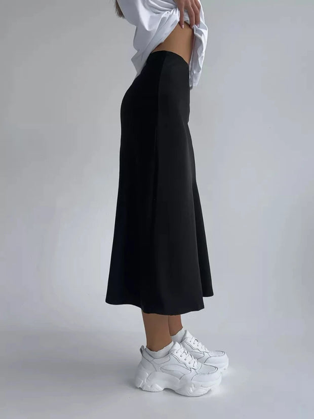 Silk Satin Skirts for Women Elastic High Waist