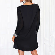 Dresses For Women 2025 Elegant Shiny Mesh Stitching Long Sleeve Robe Solid Color V Neck Mini Dress Evening Party Dresses Vestido