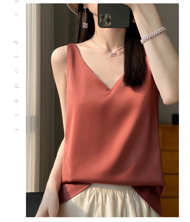 Silk Satin Women Double Shoulder Camisole Tank