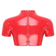 Women’s Crop Top with Mock Neck Short Sleeve Back