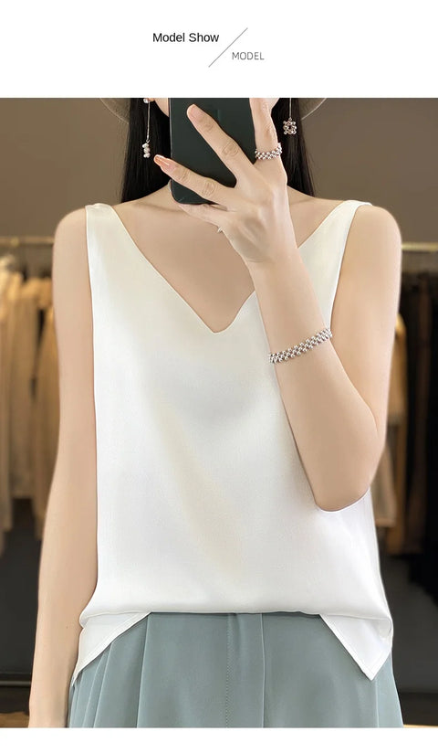 Silk Satin Women Double Shoulder Camisole Tank