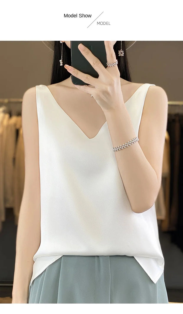 Silk Satin Women Double Shoulder Camisole Tank