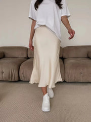 Silk Satin Skirts for Women Elastic High Waist