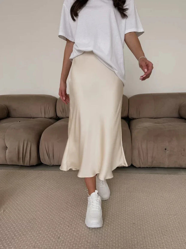 Silk Satin Skirts for Women Elastic High Waist