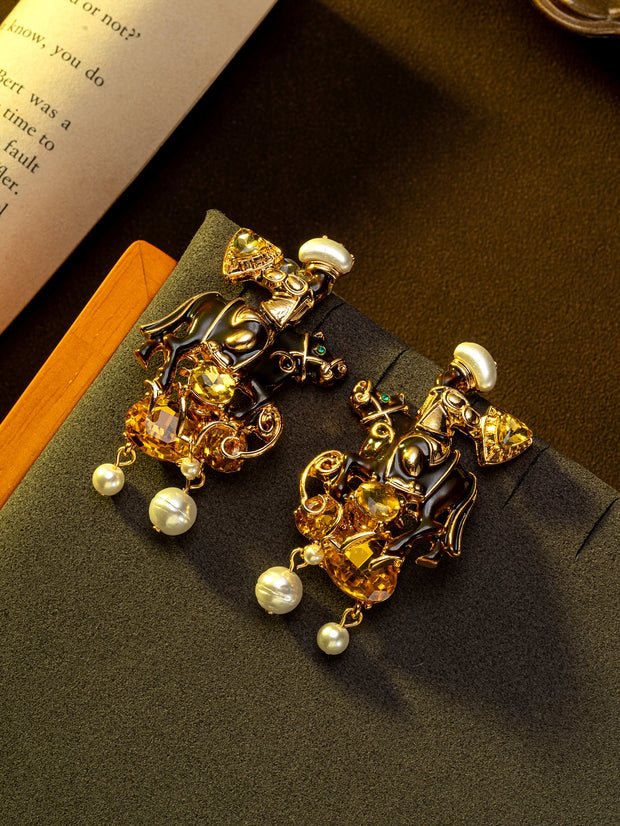 1 Pair of Vintage Retro Earrings with Rhinestones, Suitable for Women to Wear Daily