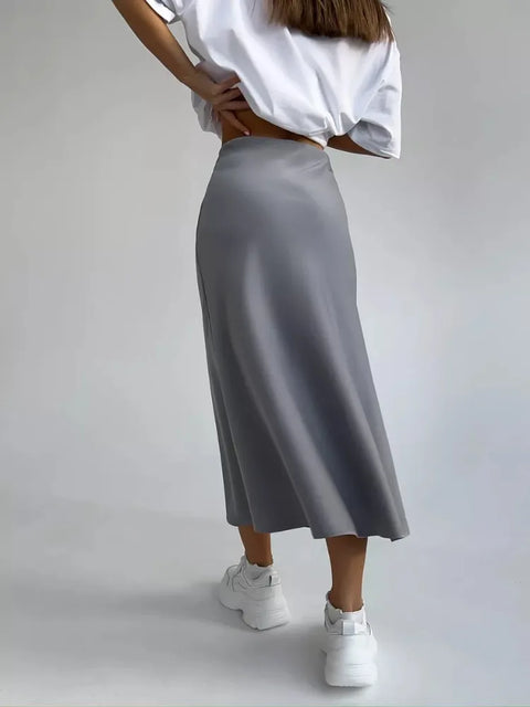 Silk Satin Skirts for Women Elastic High Waist