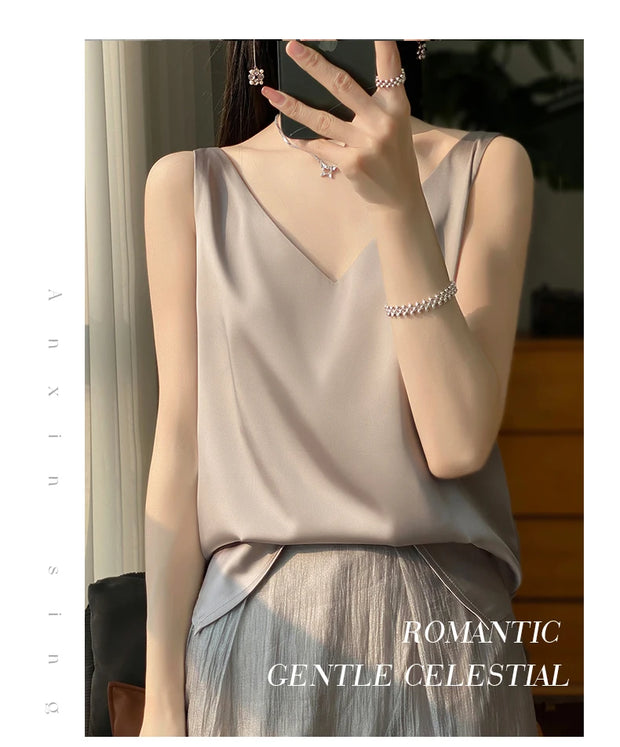 Silk Satin Women Double Shoulder Camisole Tank