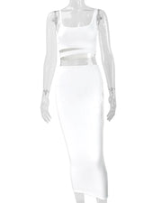 Women Dress Elegant Long Dresses Party Night Dress Women Dresses Woman Female Clothing Sexy Pleated Hollowout Two-piece Dress