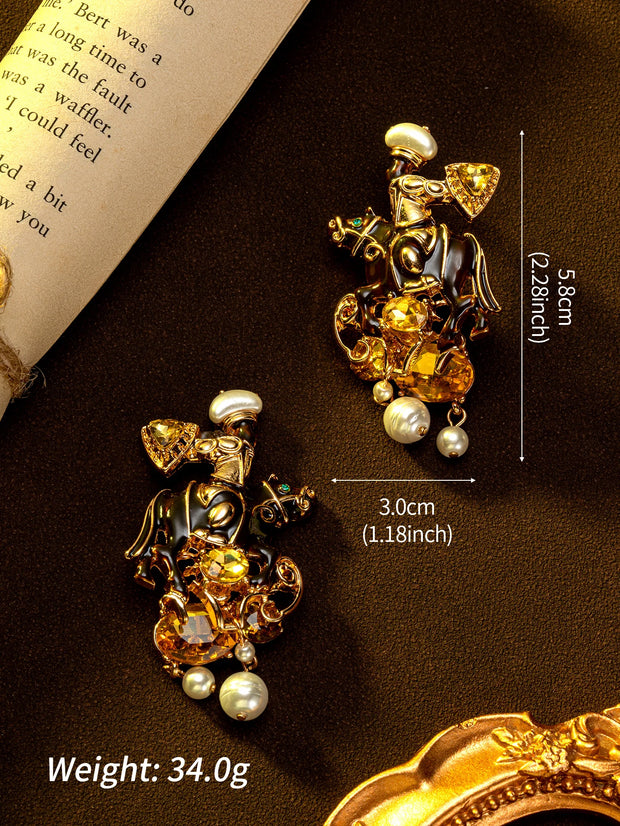 1 Pair of Vintage Retro Earrings with Rhinestones, Suitable for Women to Wear Daily