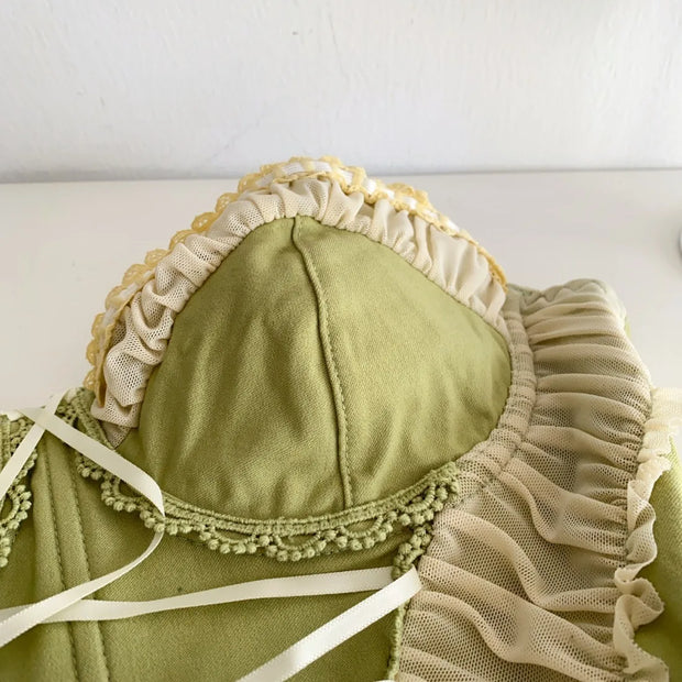 Women Summer Tube Top Corset Bustier Ruffle Hem