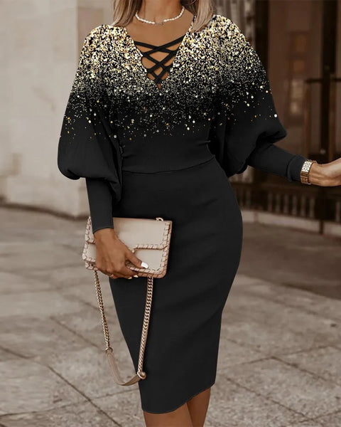 Dresses for Women 2022 Summer Autumn Fashion Casual V Neck Long Sleeve Hollow Out Waist Pack Hip Dress