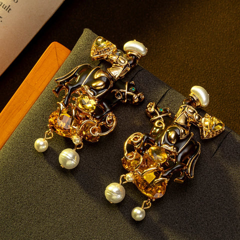 1 Pair of Vintage Retro Earrings with Rhinestones, Suitable for Women to Wear Daily