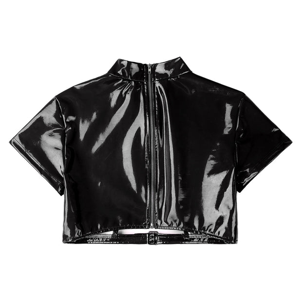 Women’s Crop Top with Mock Neck Short Sleeve Back