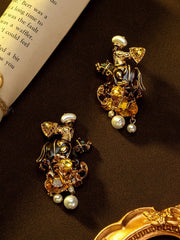 1 Pair of Vintage Retro Earrings with Rhinestones, Suitable for Women to Wear Daily